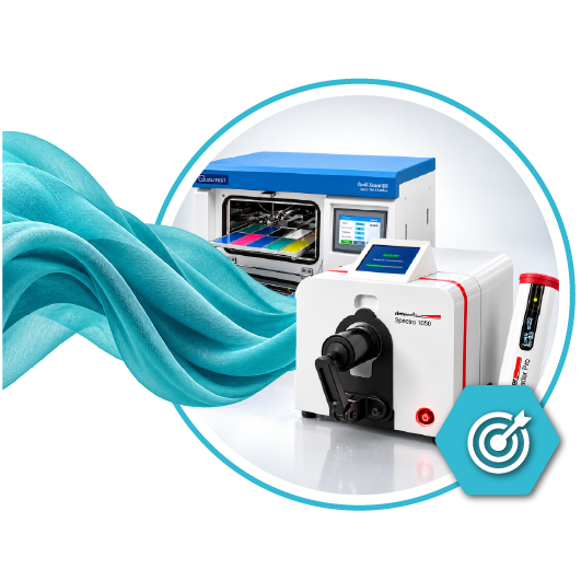 Equipo de medición de color con tela turquesa