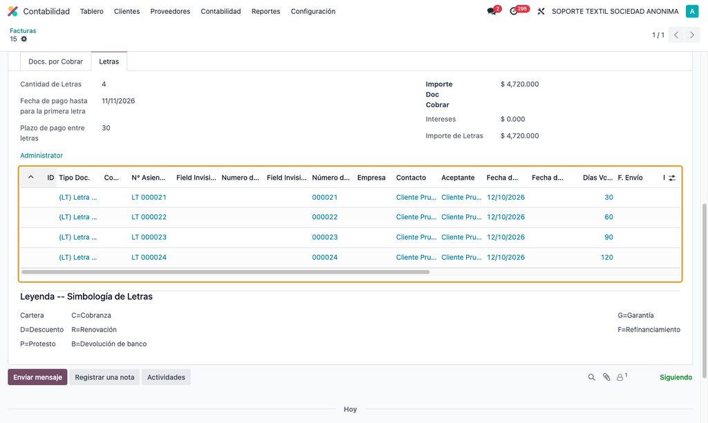 Letras de cambio en Odoo 17