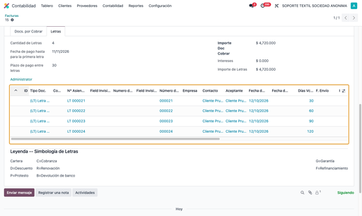 Letras de cambio en Odoo 17
